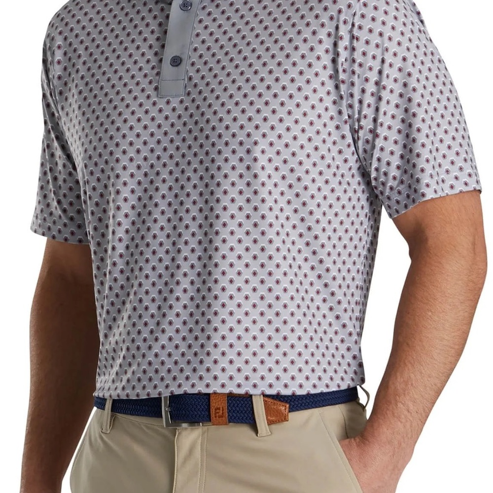 FootJoy Gray Performance Polo Shirt with Geometric Pattern